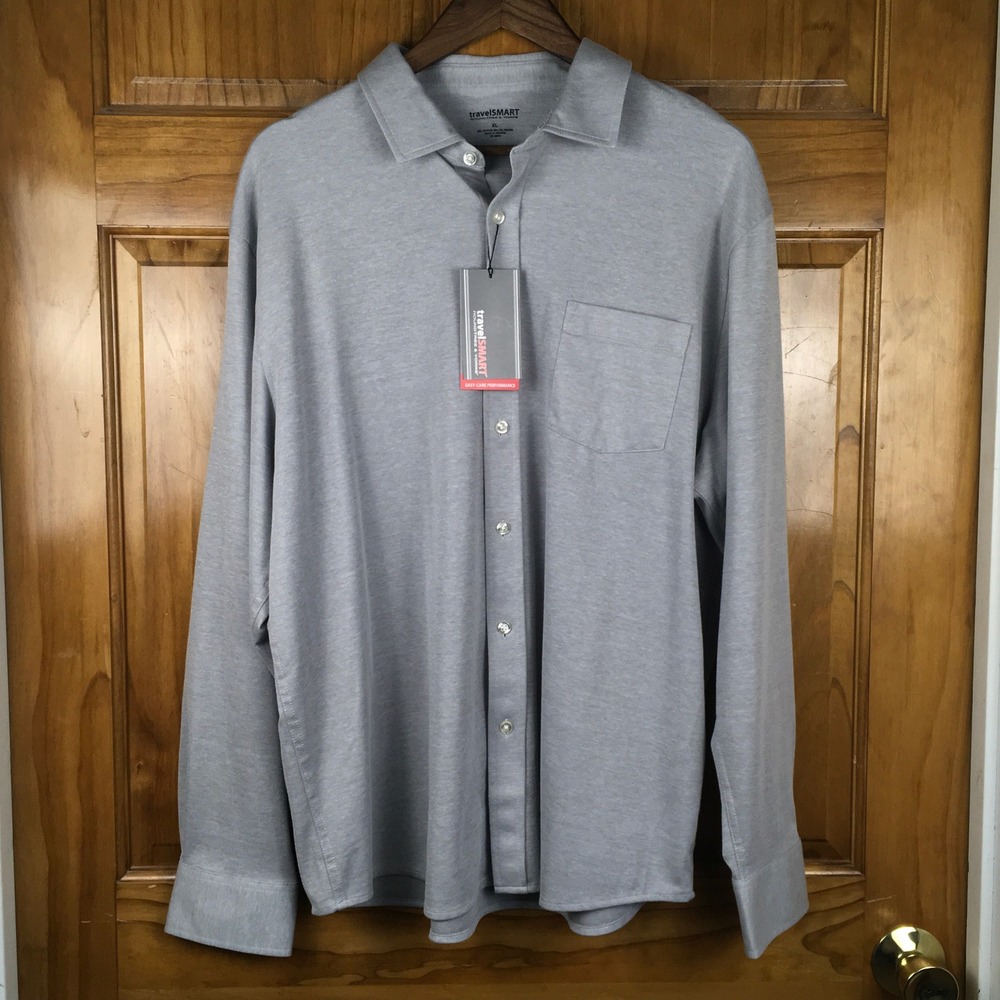 Roundtree Yorke TravelSmart Mens XL Gray Pique Knit Button Down Shirt NWT